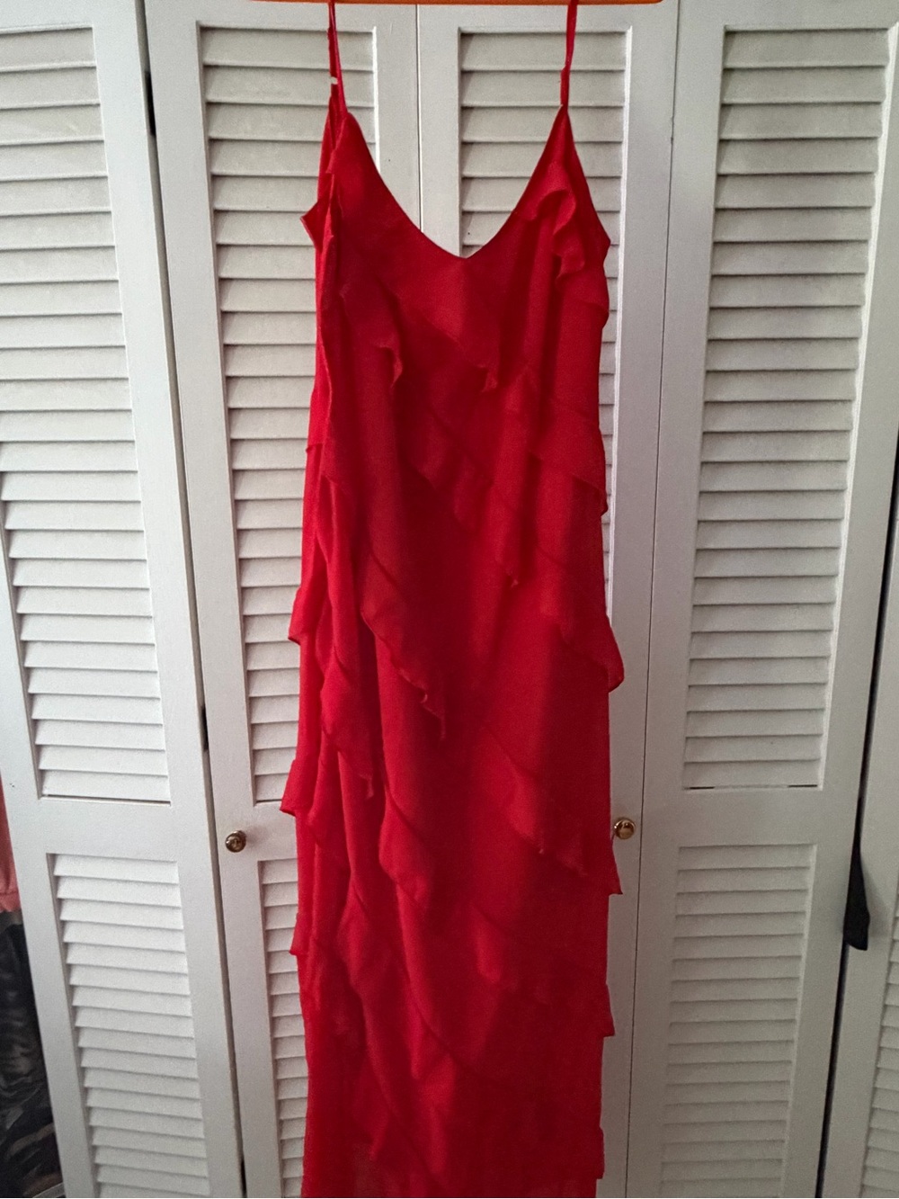 Commense Red Ruffle Slip Dress